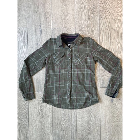 Marmot Flannel Shirt Womens Small Green Plaid Button Up Soft Casual - Picture 1 of 6